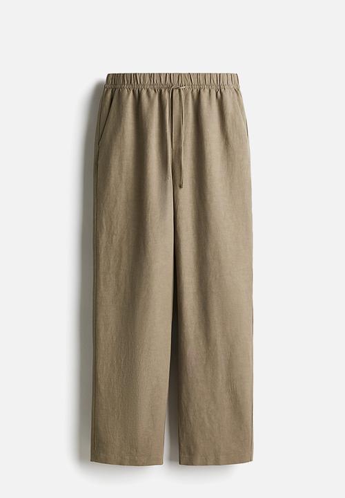 H&M - Linen-blend drawstring trousers - khaki green