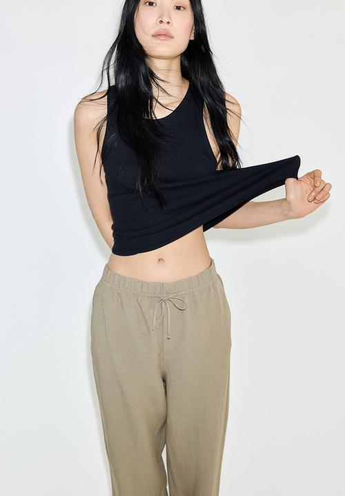 H&M - Linen-blend drawstring trousers - khaki green