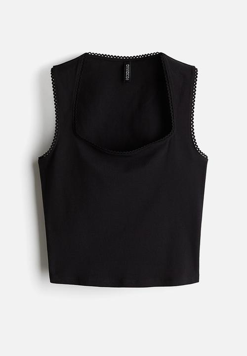 H&M - Picot-trimmed vest top - black