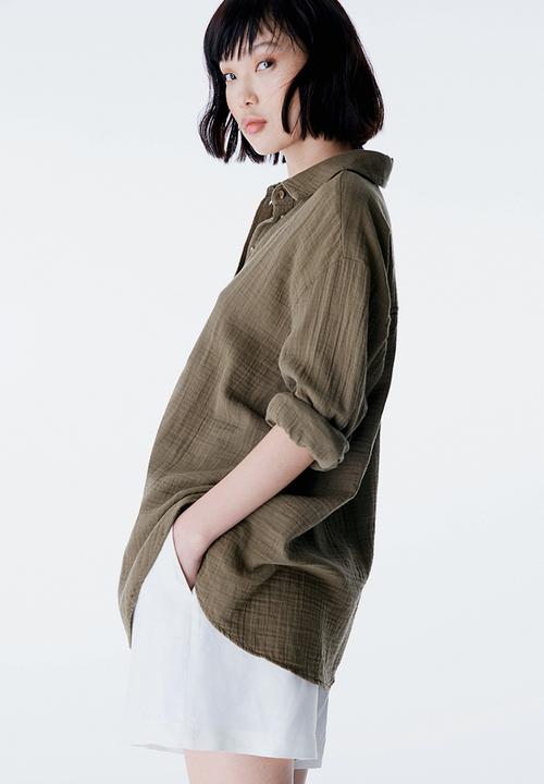 H&M - Mama before & after muslin shirt - dark khaki green