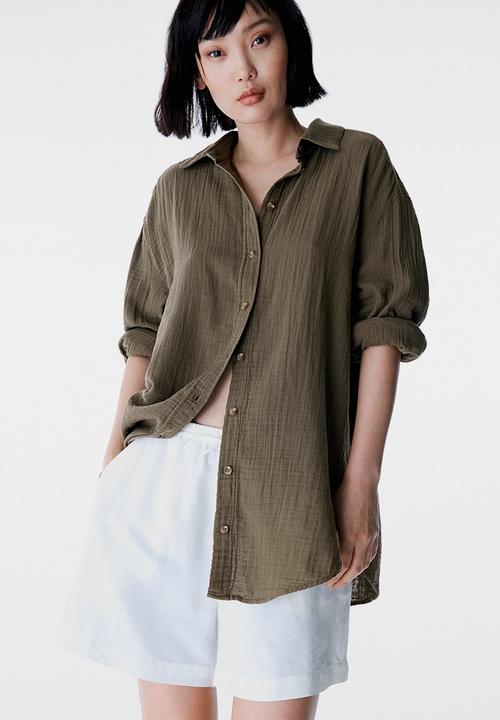 H&M - Mama before & after muslin shirt - dark khaki green