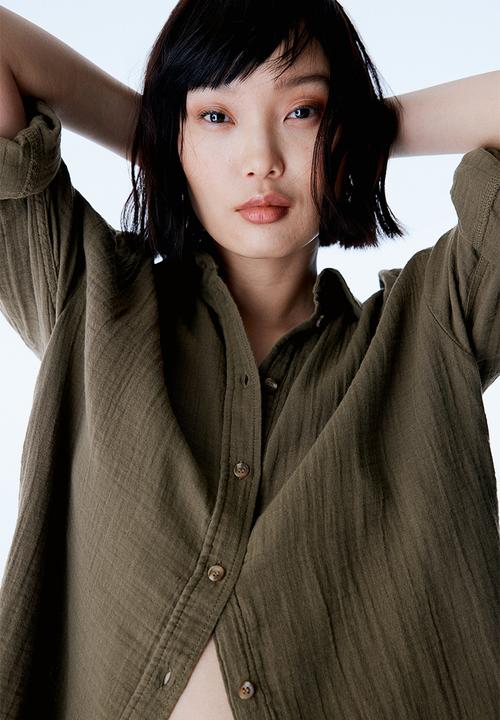 H&M - Mama before & after muslin shirt - dark khaki green