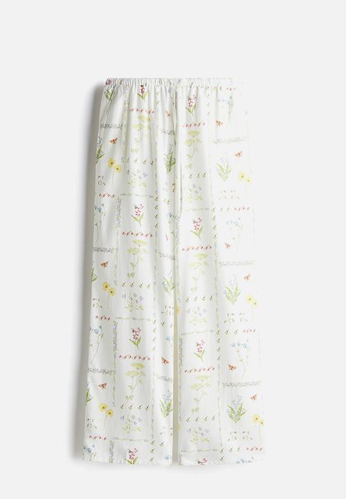 H&M - Straight drawstring trousers - cream floral