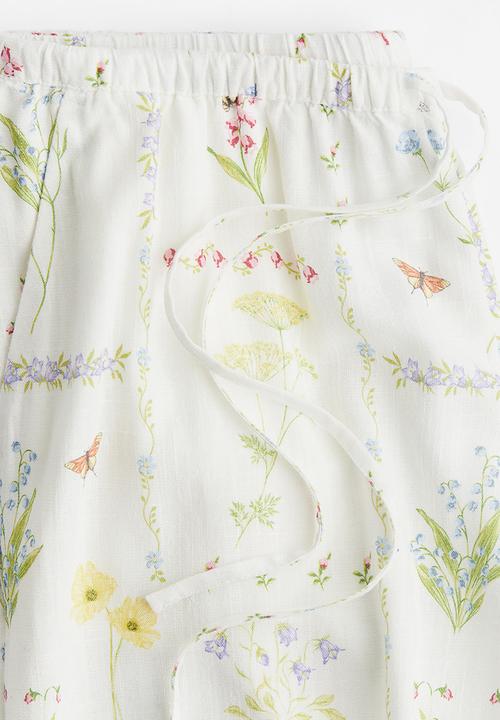 H&M - Straight drawstring trousers - cream floral