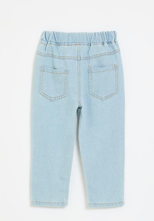 Pop Candy - Elasticated waist stone wash jeans with embroidered flowers - blue