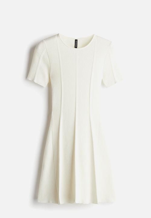 H&M - Rib-knit flared-skirt dress - cream