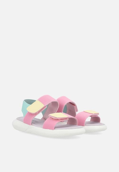 Pop Candy - Colour block twin strap sandals-multi