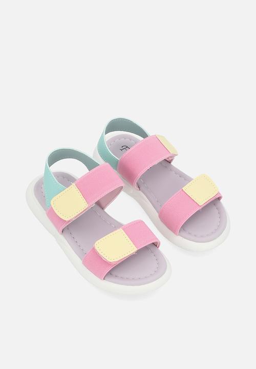Pop Candy - Colour block twin strap sandals-multi