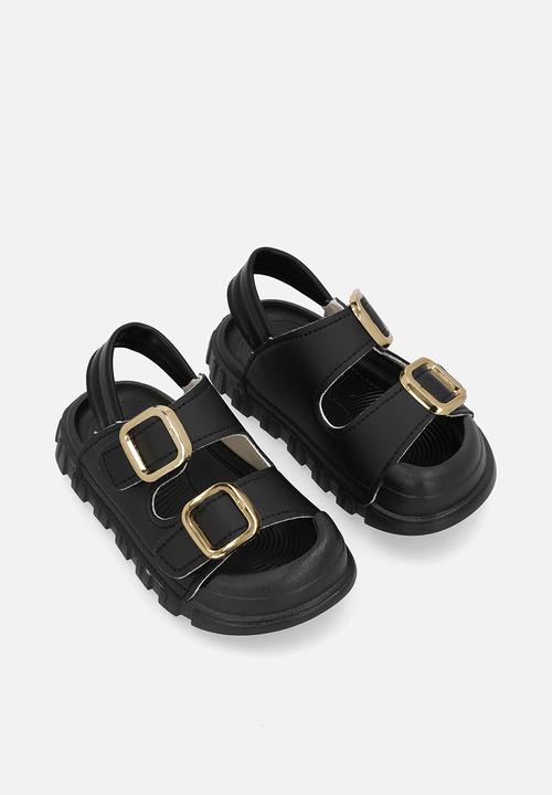 Pop Candy - Twin buckle strap sandals-black