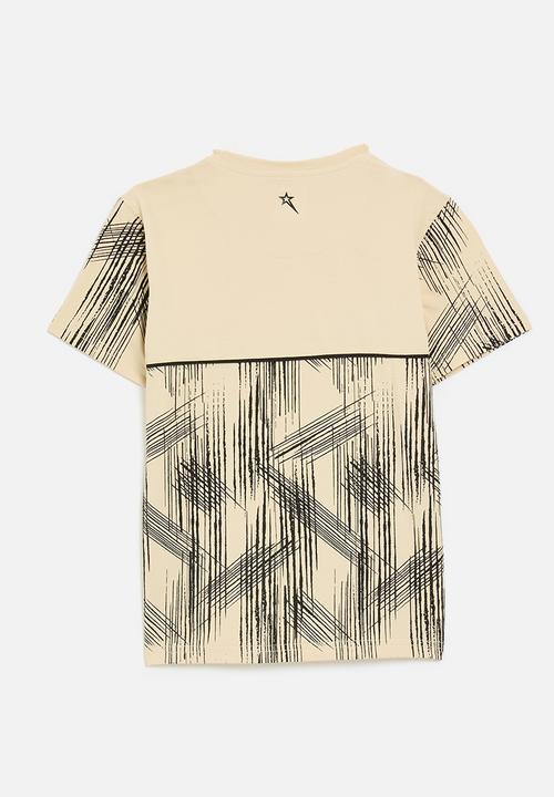 SOVIET - Boys pin tuck rotary print T-shirt  - cream