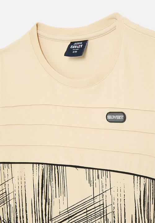 SOVIET - Boys pin tuck rotary print T-shirt  - cream