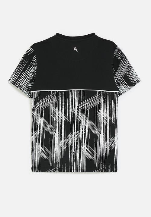 SOVIET - Boys pin tuck rotary print t-shirt  - black