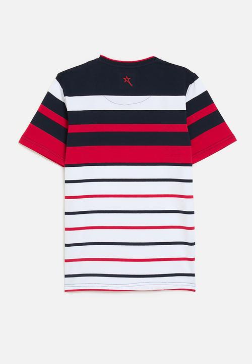 SOVIET - Boys v-neck y/dye stripe tee - navy