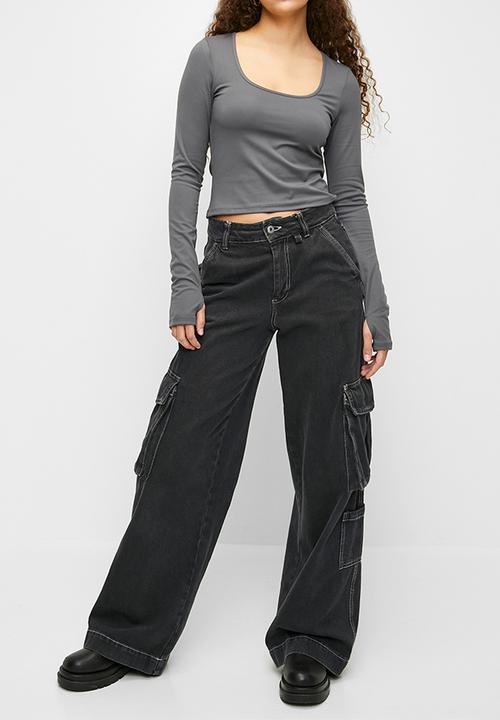 H&M - Cropped jersey top - grey