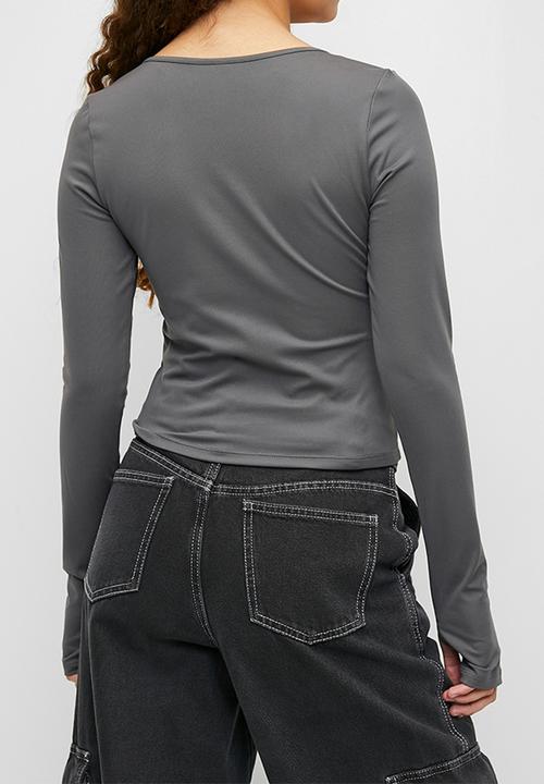 H&M - Cropped jersey top - grey