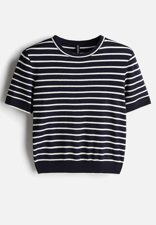 H&M - Fine-knit t-shirt - navy blue striped