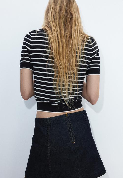 H&M - Fine-knit t-shirt - navy blue striped
