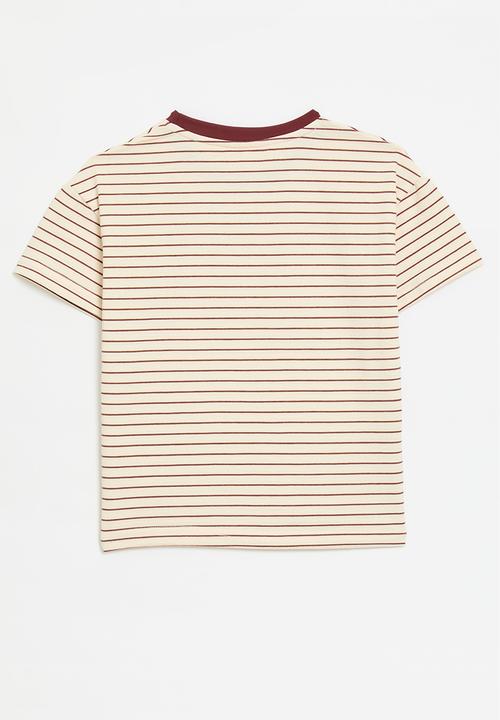 Pop Candy - Striped tee - ecru & maroon