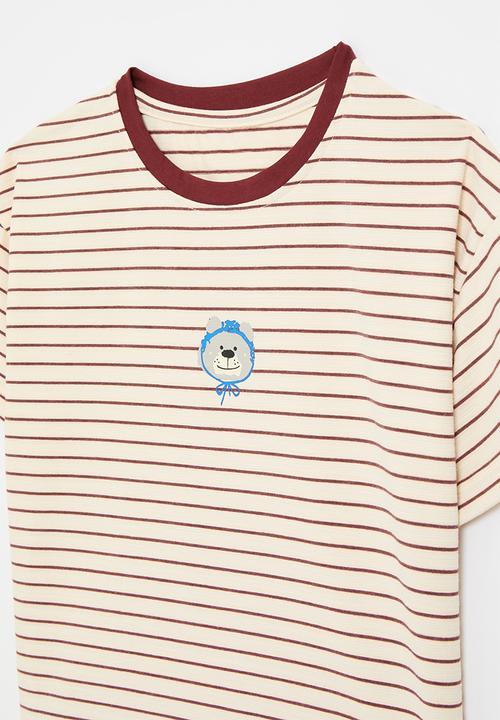 Pop Candy - Striped tee - ecru & maroon