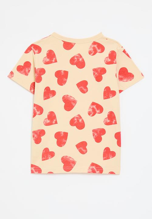 Pop Candy - Heart print tee-ecru & red