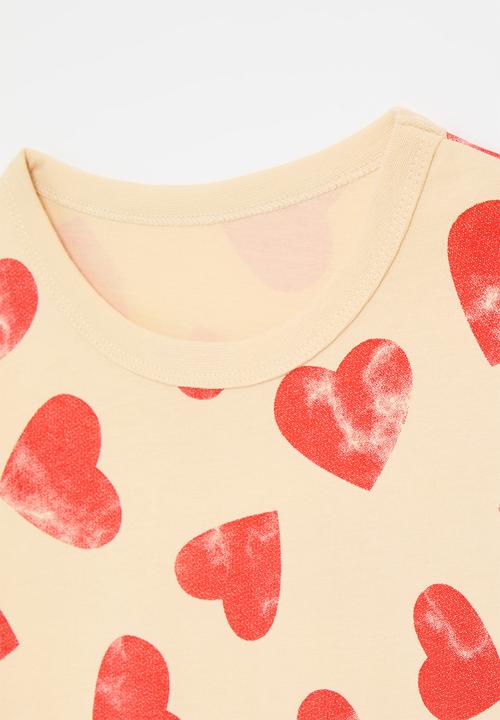 Pop Candy - Heart print tee-ecru & red