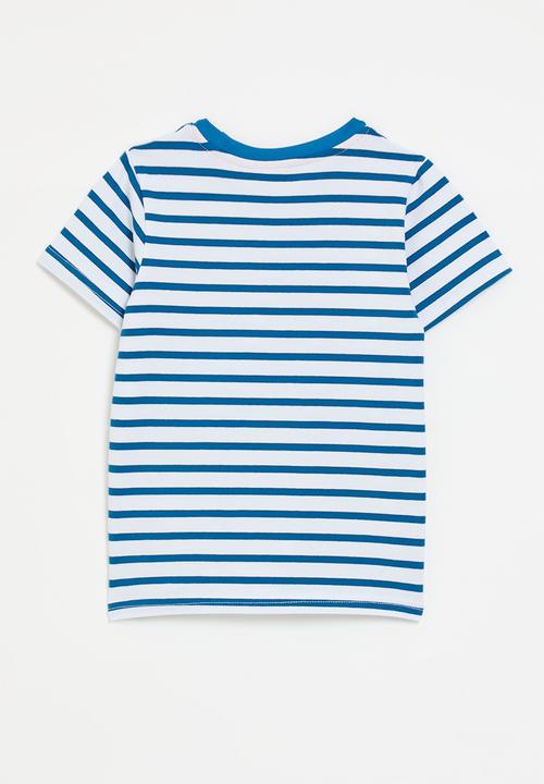 Pop Candy - Embroidered trucks tee - white/blue stripes