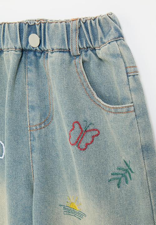 Pop Candy - Stitch embroidery jeans -blue