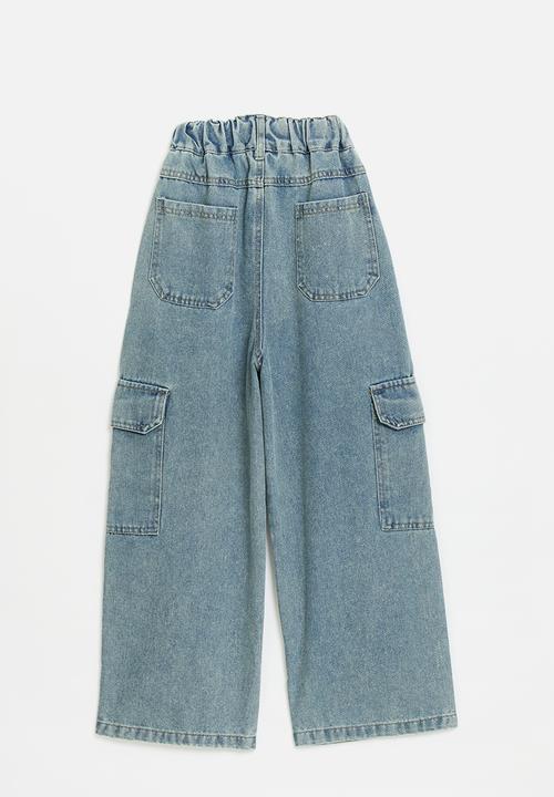 Pop Candy - Denim cargo jeans-stone wash