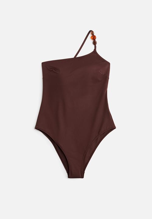 H&M - Padded-cup one-shoulder swimsuit - dark brown