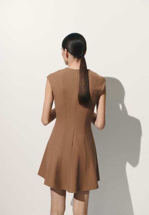 H&M - Flared-skirt twill dress - dark beige