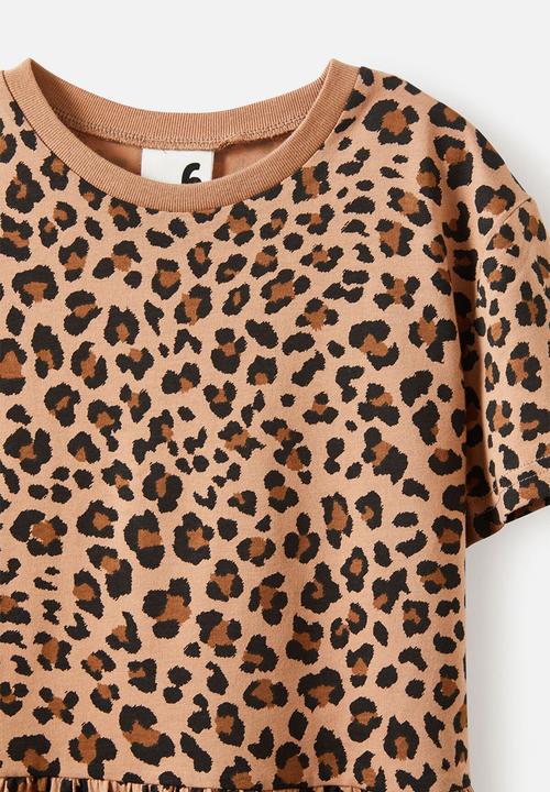 Cotton On - Willow short sleeve dress - taupy brown/leopard