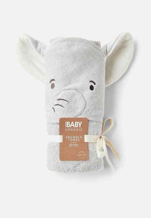 Cotton On - Organic baby snuggle towel - winter grey/elephant