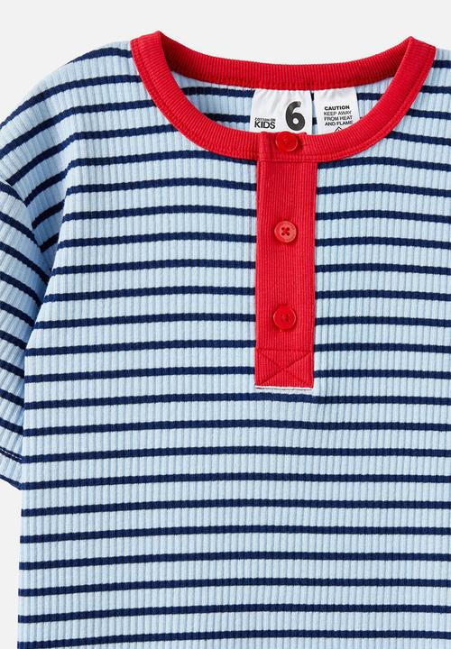 Cotton On - Evan short sleeve pyjama set - dawn blue/in the navy stripe
