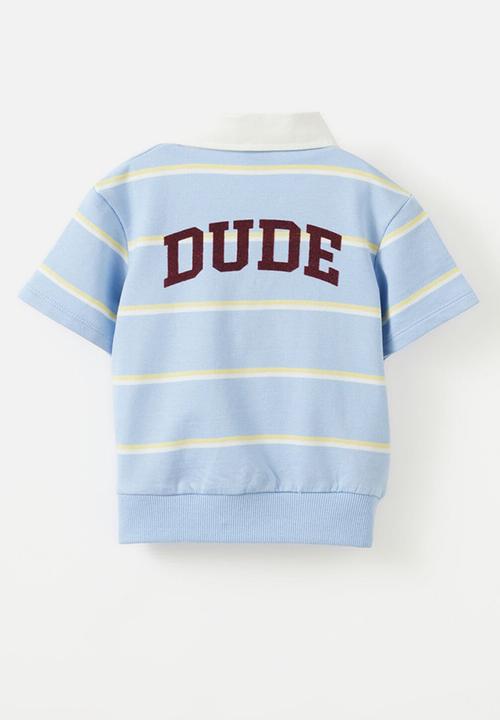 Cotton On - Gabe short sleeve rugby polo top - dawn blue rubgy stripe/dude
