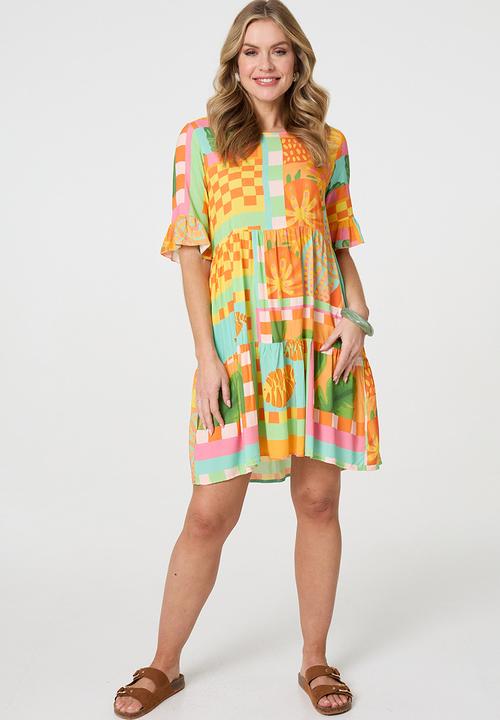 Stella Morgan - Midi Dress with half sleeve with frill sleeve - multi
