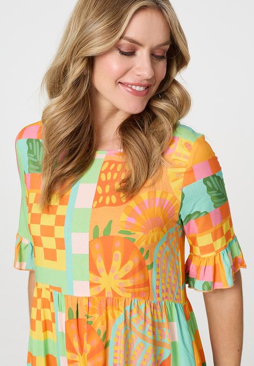 Stella Morgan - Midi Dress with half sleeve with frill sleeve - multi