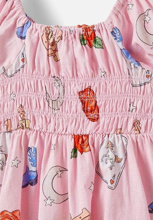 Cotton On - Emerson puff sleeve dress - pink/western