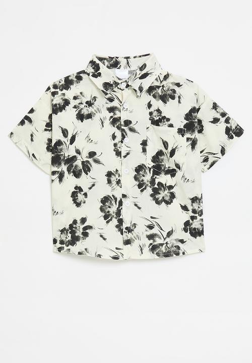 Pop Candy - Tie dye button down shirt - ecru & black