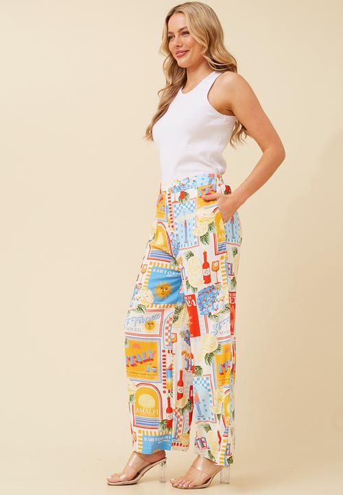 Izabel London - Wide Leg Printed Pant - multi