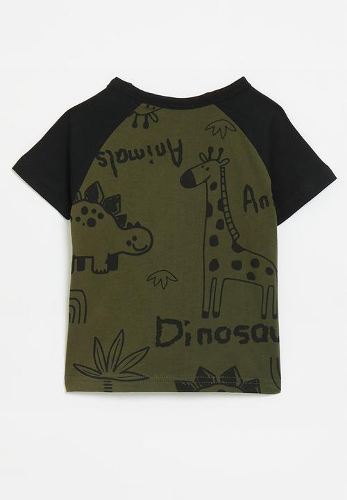 Pop Candy - Printed contrast tee - army green/black/multi