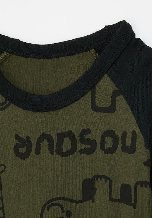 Pop Candy - Printed contrast tee - army green/black/multi