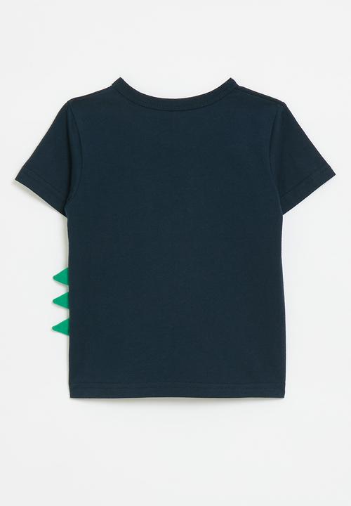 Pop Candy - Dino graphic print tee with 3D spikes - dark navy