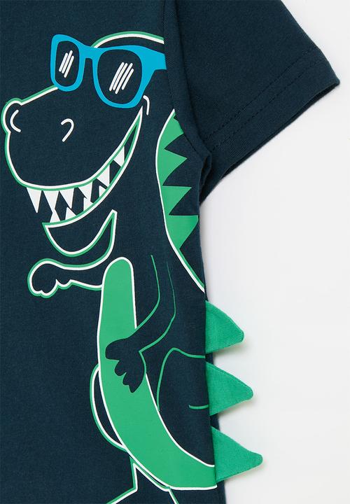 Pop Candy - Dino graphic print tee with 3D spikes - dark navy