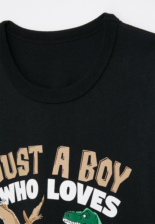 Pop Candy - Graphic & slogan print tee - black/just a boy who loves dinosaurs