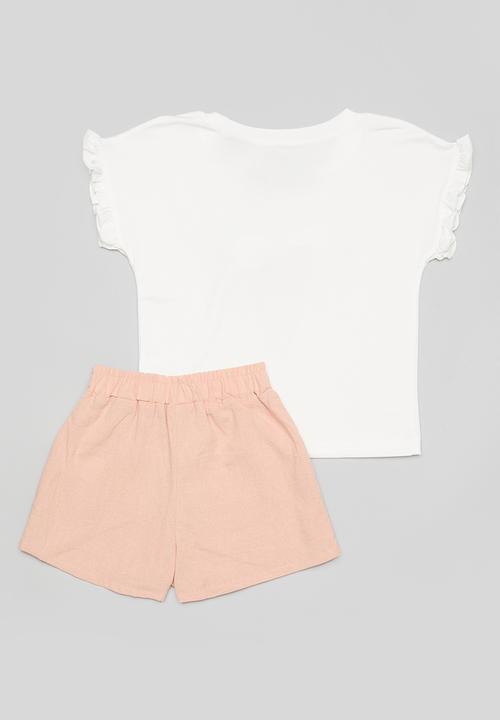 Pop Candy - Tee & short set-pink& white