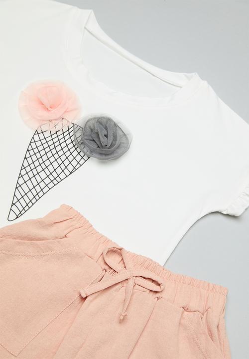 Pop Candy - Tee & short set-pink& white