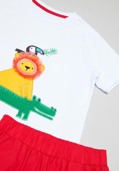 Pop Candy - Placement print tee & shorts - white/red/multi