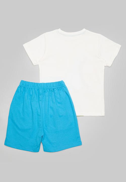 Pop Candy - Sleepy hippo graphic print tee with shorts - white/blue