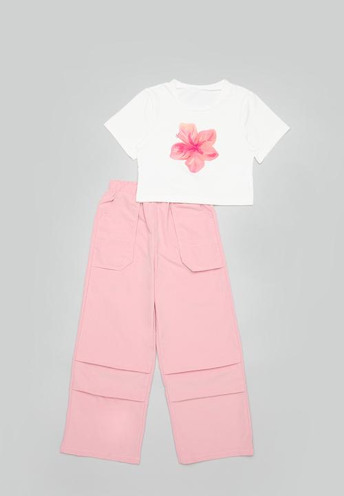 Pop Candy - Tee & pants set-pink & white