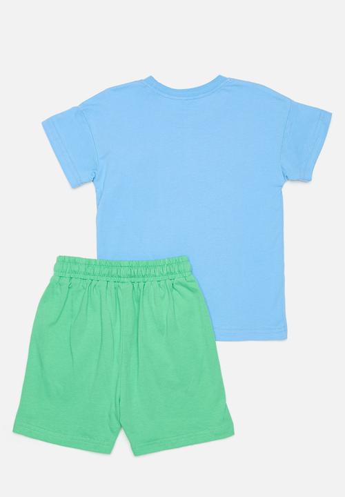 Pop Candy - Multi-detail tee with shorts - blue/green/sea & sunsets